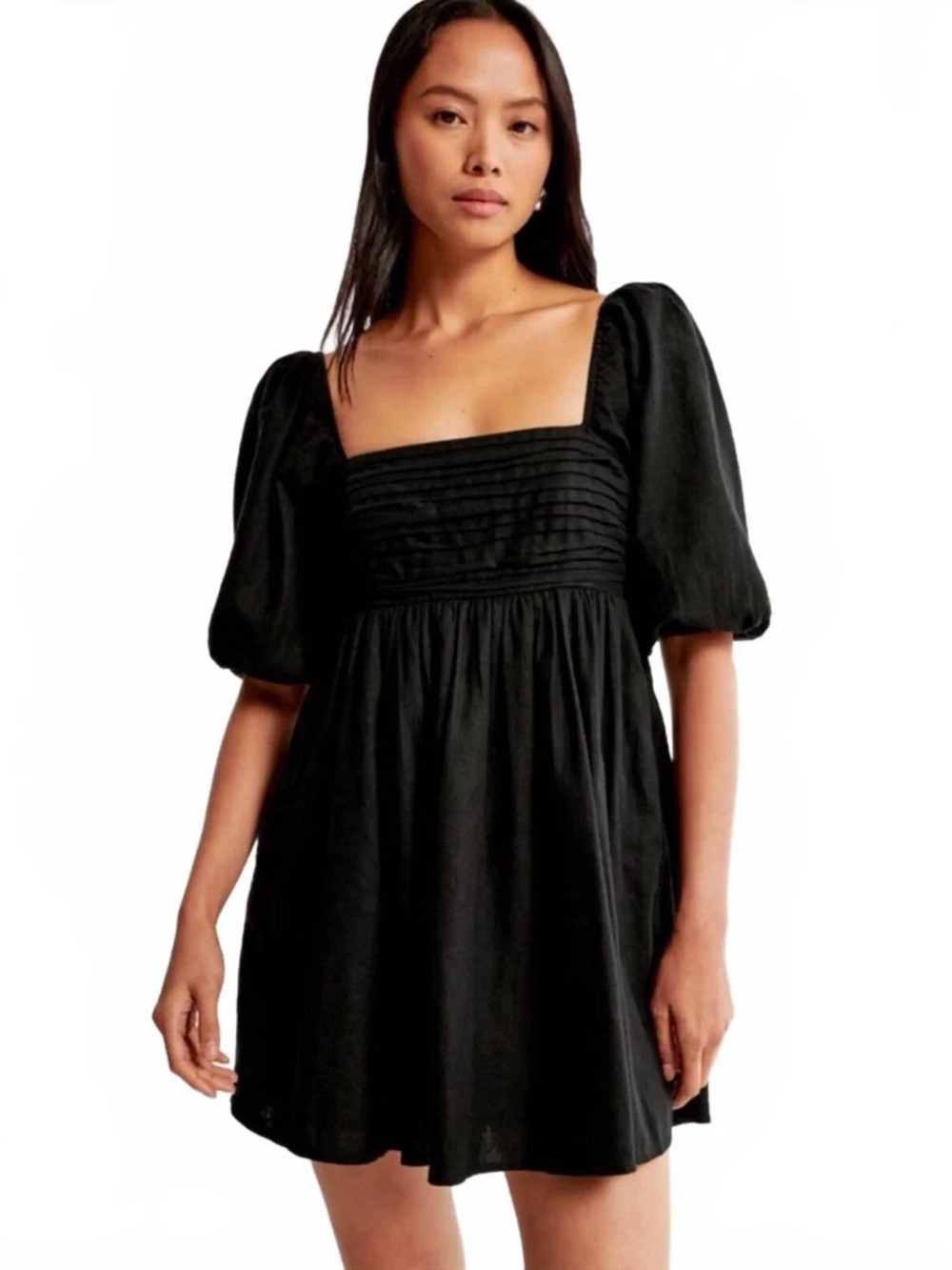 Abercrombie & Fitch Black Emerson Poplin Puff-Sleeve Square-Neck Mini Dress XS